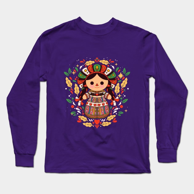 Mexican Doll Maria Long Sleeve T-Shirt by Mas que tacos